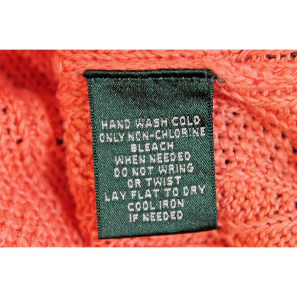 Lauren Ralph Lauren Sweater Womens size M Orange 100% Linen V-Neck Cable Knit - Picture 6 of 6